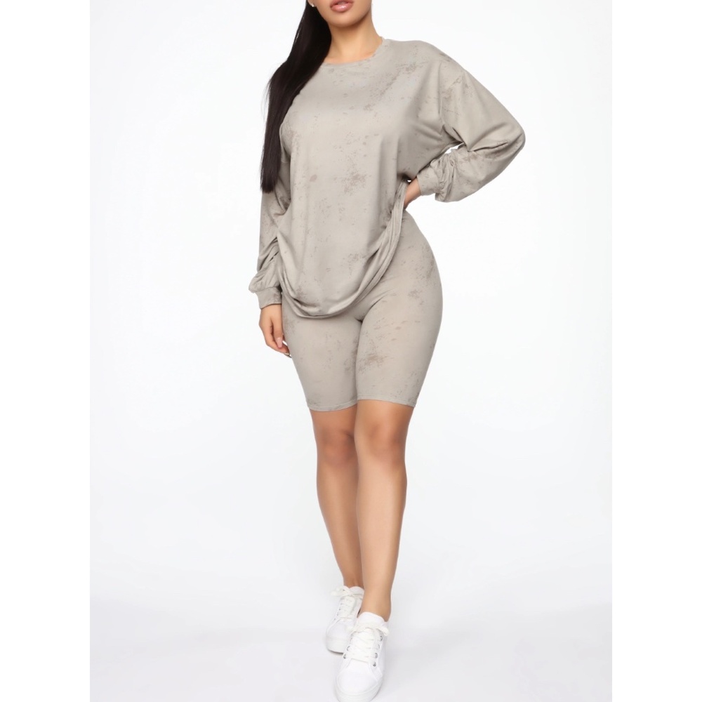 Noelle Biker Short Set - Grey